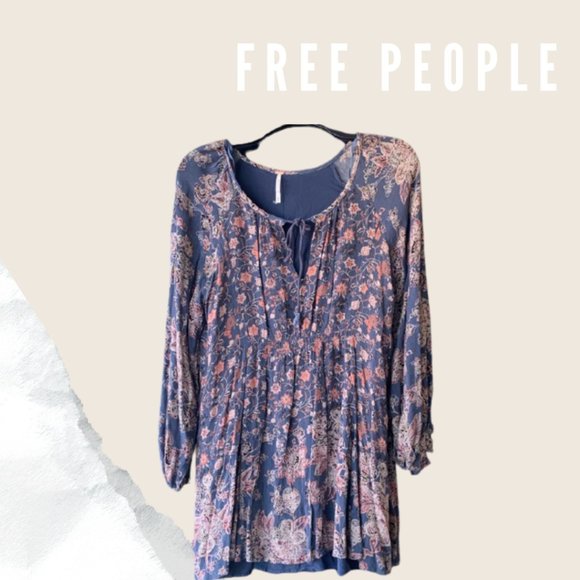 Free People Tops - Free People Navy Floral Tunic